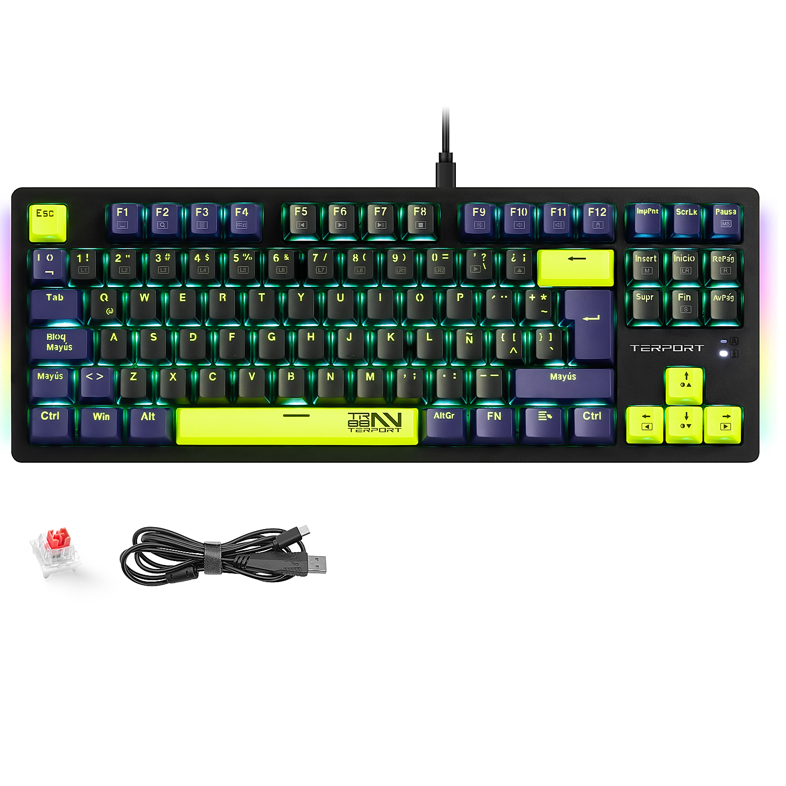 Terport Teclado Gamer 80% Con Tecla Ñ Retroiluminación Verde