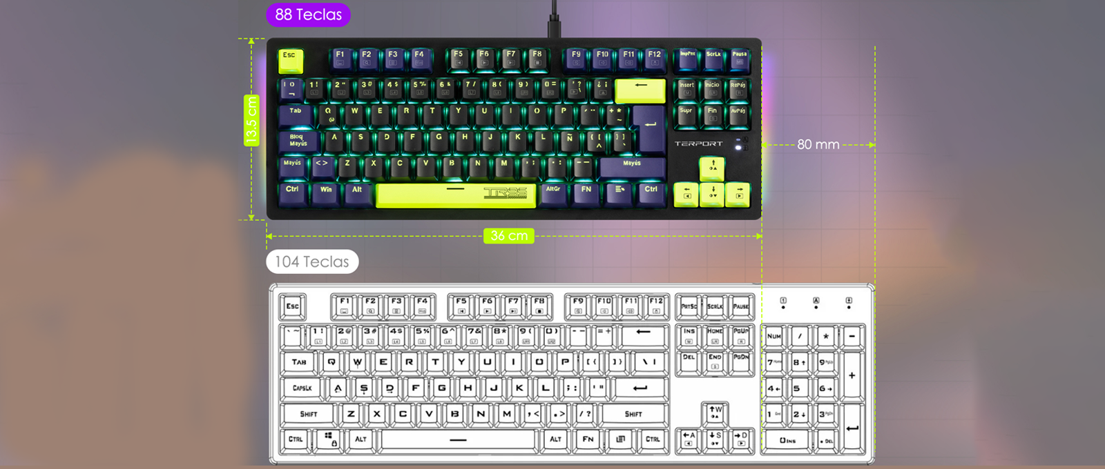 Diagrama de diseño del teclado al 80%