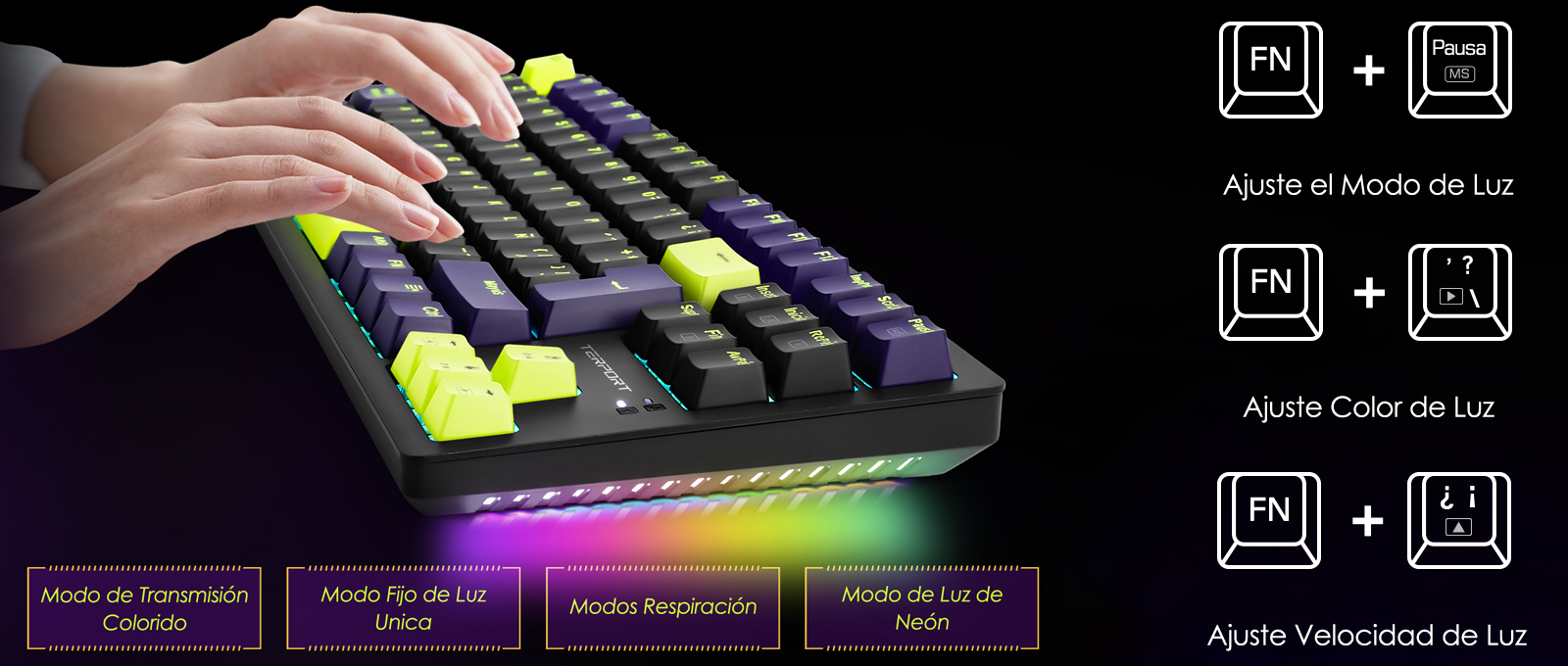 Retroiluminado con 9 Modos de Luz Verde y Luces RGB en Laterales